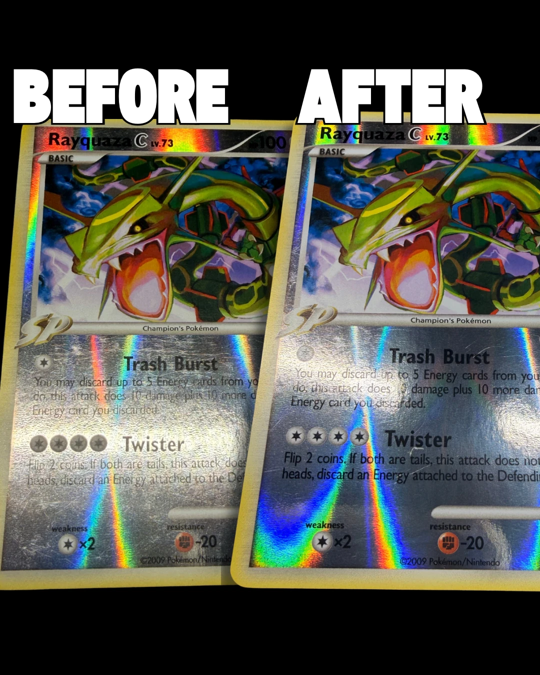 Rayquaza Scratch Reduction before and after